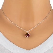Stříbrný náhrdelník 925 - červený turmalín, hladké oblouky, tenký řetízek