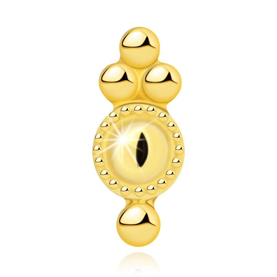 Piercing do rtů a brady ze žlutého zlata 585 - kruh s ozdobným lemem, korálky