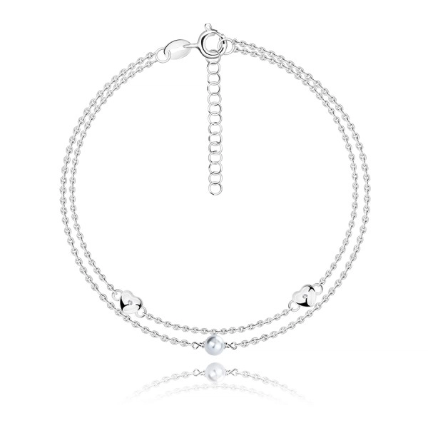 Stříbrný náramek 925 - syntetická bílá perla, vypouklé srdce, kulatý zirkon
