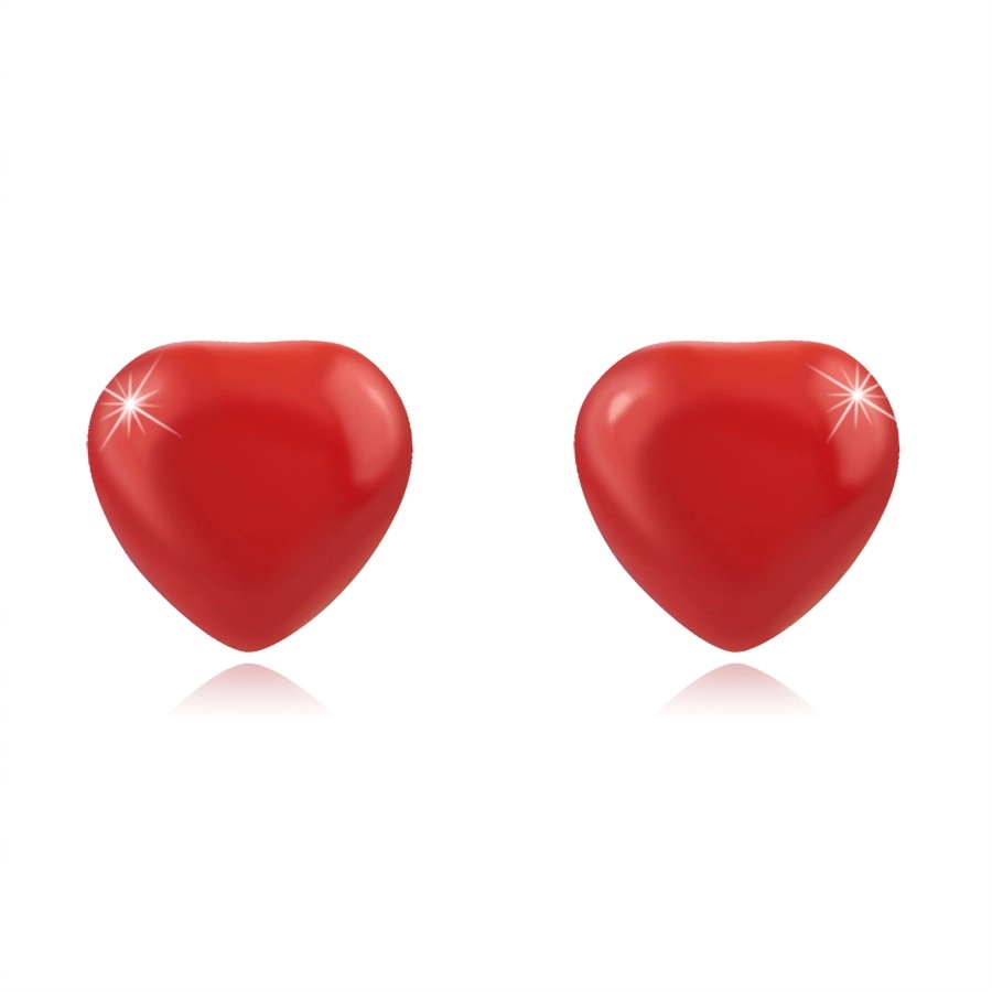 Levně Stříbrné 925 náušnice - vypouklé červené srdce, puzetky
