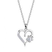 Stříbrný 925 náhrdelník - linie srdce, srdcová tlapka, kulatý zirkon, pérový kroužek