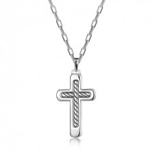 Stříbrný 925 náhrdelník - latinský kříž, zaoblené hrany, pletenec, karabinka