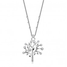 Stříbrný 925 náhrdelník - strom života, kulatý zirkon, řetízek s kuličkami