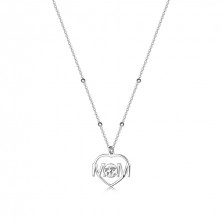 Stříbrný náhrdelník 925 - obrys srdce, nápis MOM, mapa světa, pérový kroužek 
