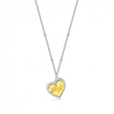 Stříbrný náhrdelník 925 - obrys srdce, zlatá barva, "Best mom ever"