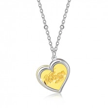 Stříbrný náhrdelník 925 - obrys srdce, zlatá barva, "Best mom ever"