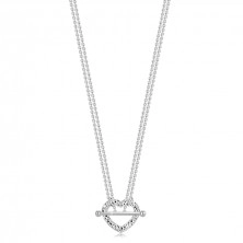 Dvojitý náhrdelník ze stříbra 925 - strukturovaný obrys srdce, hladká činka, tenké řetízky