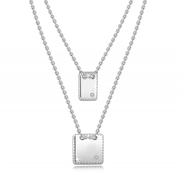 Stříbrný náhrdelník 925 - brilianty, plochý čtverec a obdélník