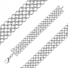 Širší náramek ze stříbra 925 - kroužky propletené do tvaru sítě
