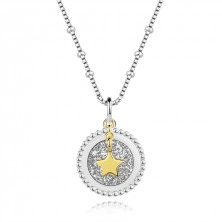 Náhrdelník ze stříbra 925 - kruh, stříbrné glitry, hvězda zlaté barvy