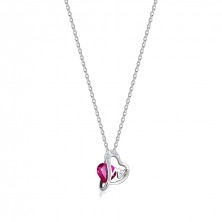 Stříbrný 925 náhrdelník - tmavě růžový zirkon, čirá zirkonová linka, nepravidelné srdce, písmena MOM