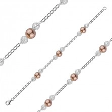 Stříbrný náramek 925 - syntetické perly bronzové barvy, propletené korálky
