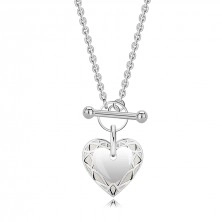 Stříbrný náhrdelník 925 - provlékací, tenký řetízek, srdce, strukturovaný okraj