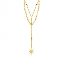 Dvojitý stříbrný náhrdelník 925 - zlatá barva, hvězda ze zirkonů, zploštělé ovály, nastavitelný