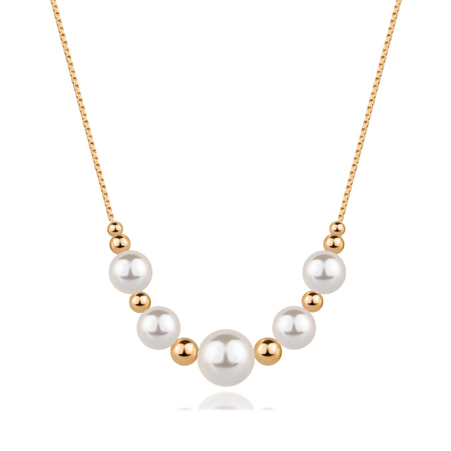 Stříbrný náhrdelník 925 - barva růžového zlata, bílé syntetické perly, korálky