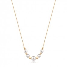 Stříbrný náhrdelník 925 - barva růžového zlata, bílé syntetické perly, korálky