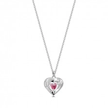 Stříbrný náhrdelník 925 - obrys srdce, růžový srdíčkový zirkon, nápis "LOVE YOU MOM"