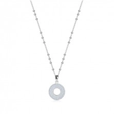 Stříbrný náhrdelník 925 - kruh se zirkony, tenký řetízek, kuličky