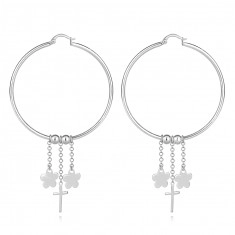 Stříbrné 925 náušnice - klasické kruhy, křížek, květy, korálky, řetízky, francouzský zámek