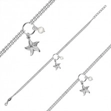 Náramek na kotník ze stříbra 925 - mořská hvězdice, kultivovaná perla, dvojitý řetízek