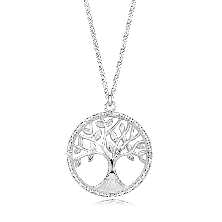 Náhrdelník ze stříbra 925, nastavitelný - diamanty, strom života v kruhu