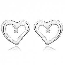 Diamantové náušnice ze stříbra 925 - srdce s čirým briliantem, puzety