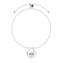 Stříbrný náramek 925 na kotník - čirý diamant, srdce, nápis LOVE
