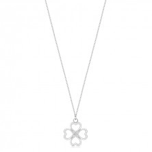 Stříbrný náhrdelník 925 - srdcový čtyřlístek s čirým diamantem