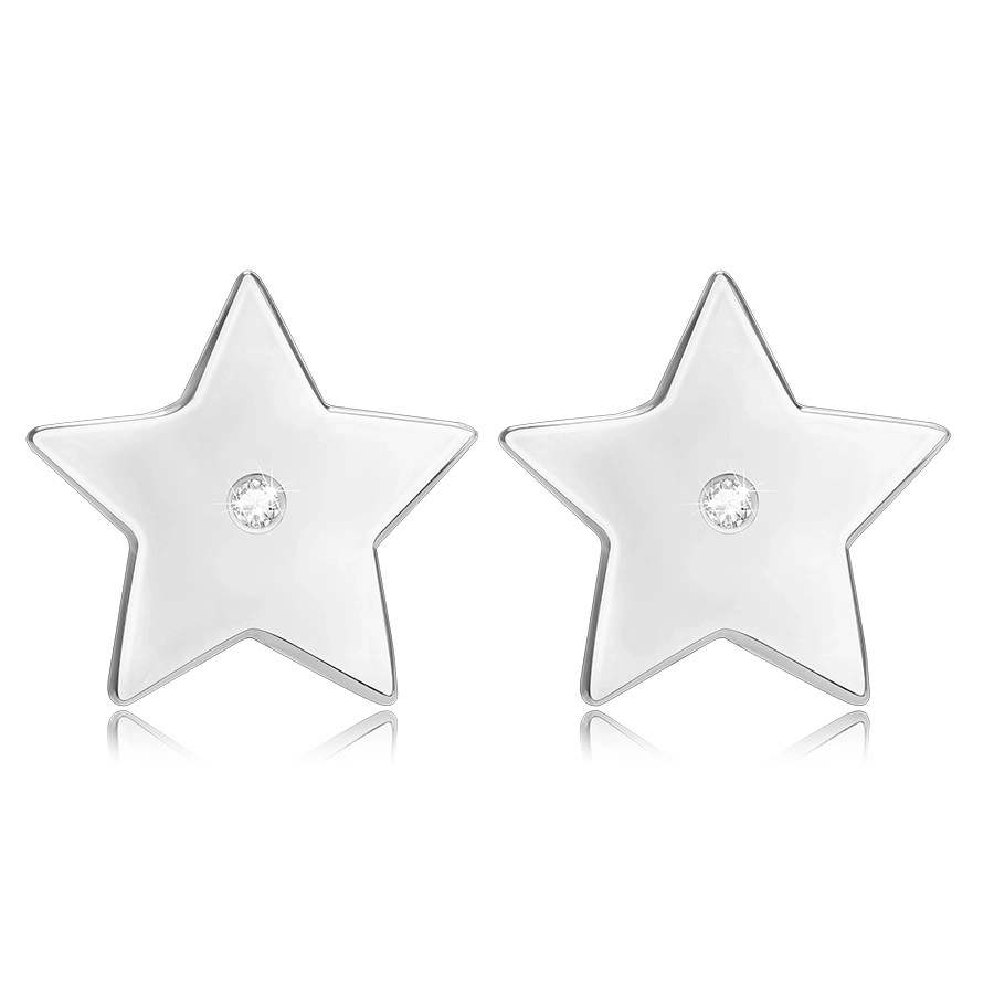 Levně Briliantové náušnice ze stříbra 925 - pěticípá hvězda s diamantem, puzetky