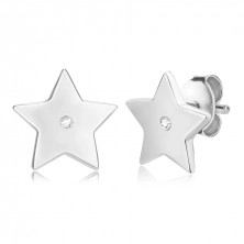Briliantové náušnice ze stříbra 925 - pěticípá hvězda s diamantem, puzetky