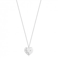Stříbrný náhrdelník 925 - briliant, ploché srdce, gravírované listy
