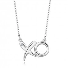 Stříbrný náhrdelník 925 - čirý briliant, lesklá písmena X a O