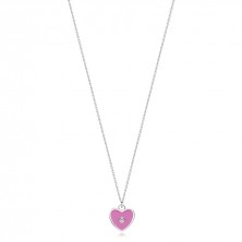 Dětský náhrdelník ze stříbra 925, nastavitelný - růžové srdce, čirý diamant
