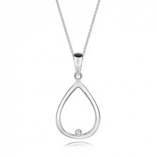 Stříbrný náhrdelník 925 - diamant, kontura slzy, nastavitelná délka