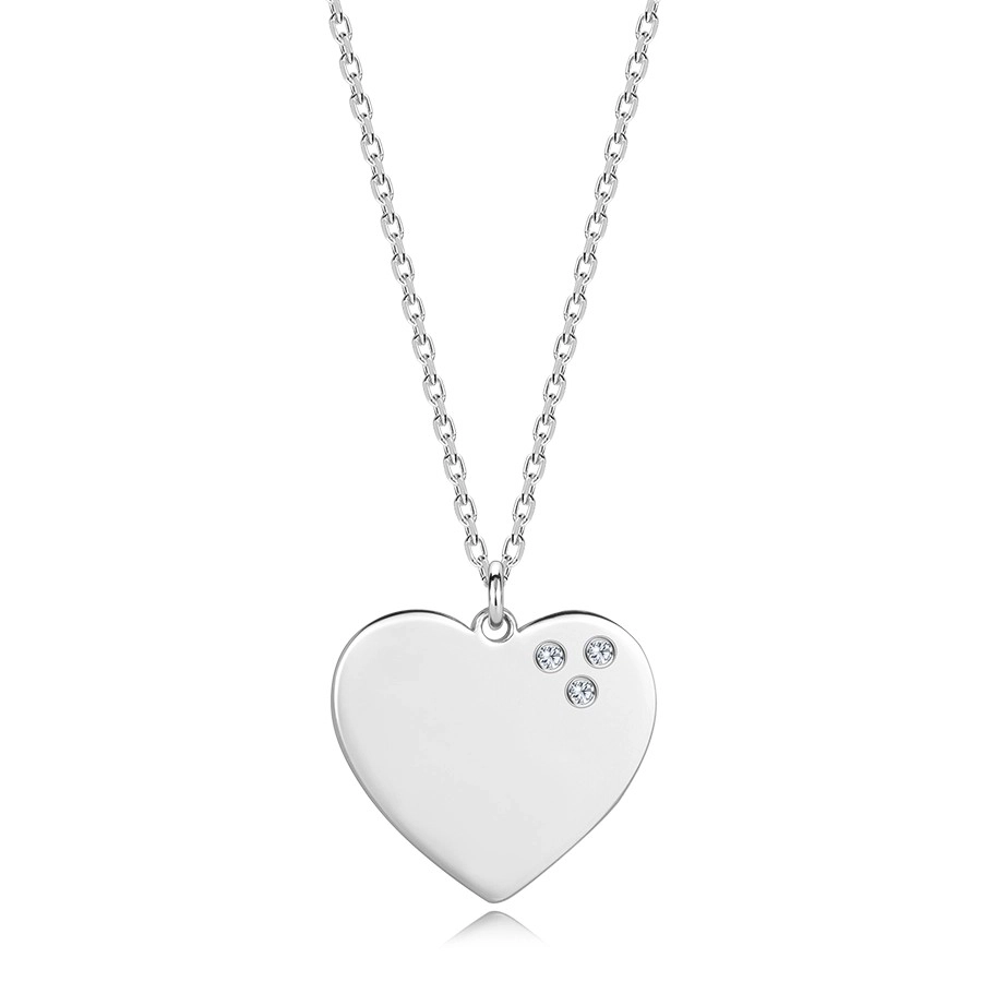 Levně Briliantový náhrdelník ze stříbra 925 - ploché srdce, tři čiré diamanty