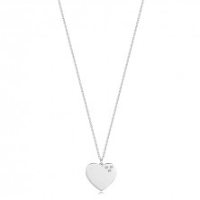 Briliantový náhrdelník ze stříbra 925 - ploché srdce, tři čiré diamanty