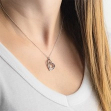 Diamantový náhrdelník ze stříbra 925 - spojený obrys dvojitého srdce, čirý briliant
