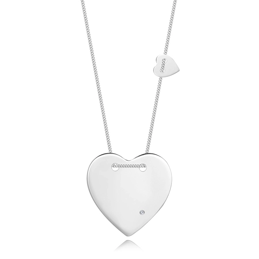 Levně Briliantový náhrdelník ze stříbra 925 - dvě propletená srdce, kulatý diamant