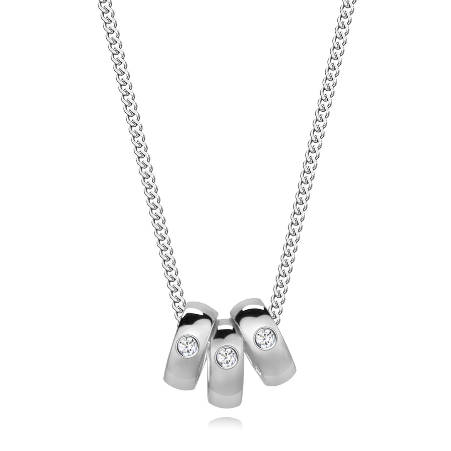 Levně Diamantový náhrdelník ze stříbra 925 - tři prsteny s čirými brilianty