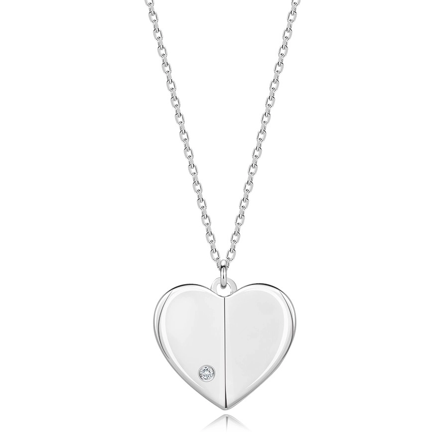 Levně Diamantový náhrdelník ze stříbra 925 - srdce s vyvýšenými boky, kulatý briliantový brus
