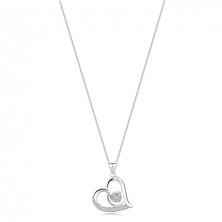 Náhrdelník ze stříbra 925 - asymetrické srdce, půlměsíc, kulatý zirkon