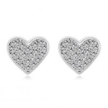 Puzetové náušnice ze stříbra 925 - symetrická srdce, čiré zirkony