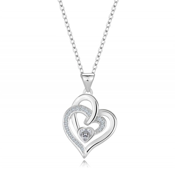 Stříbrný náhrdelník 925 - tři spojená srdce, čiré zirkony