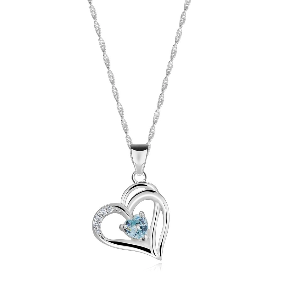Náhrdelník ze stříbra 925 - asymetrické srdce s děleným ramenem, bílý srdcový zirkon