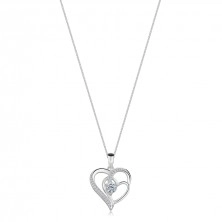 Stříbrný 925 náhrdelník - obrys dvou srdcí, kulaté čiré zirkony