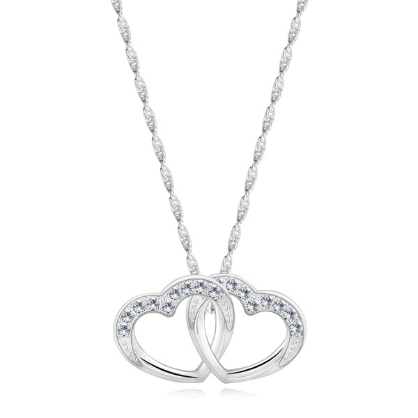 Stříbrný 925 náhrdelník - spojený obrys srdcí, čiré zirkony