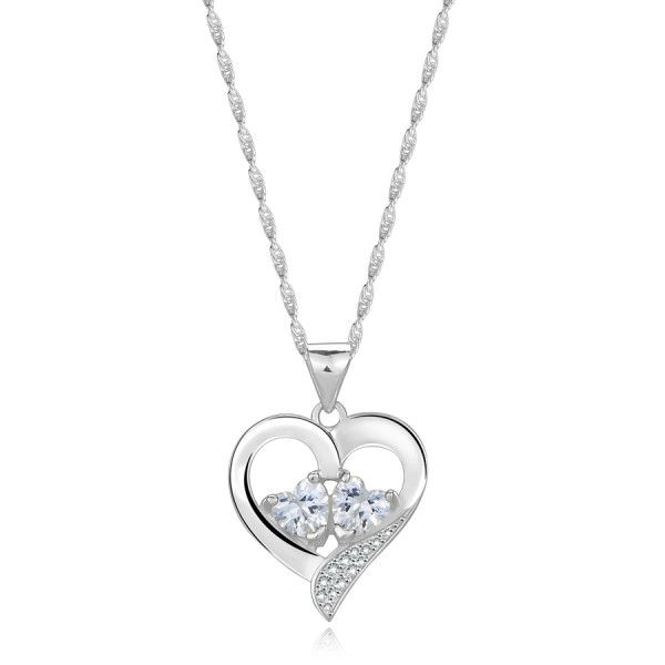 Stříbrný 925 náhrdelník - srdce s širším zahnutým ramenem, srdíčko se zirkony