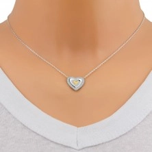 Dvoubarevný náhrdelník ze stříbra 925 - srdce se střídajícími se hladkými a strukturovanými liniemi