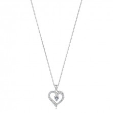 Stříbrný náhrdelník 925 - obrys srdce se zirkonovými rameny, zirkony