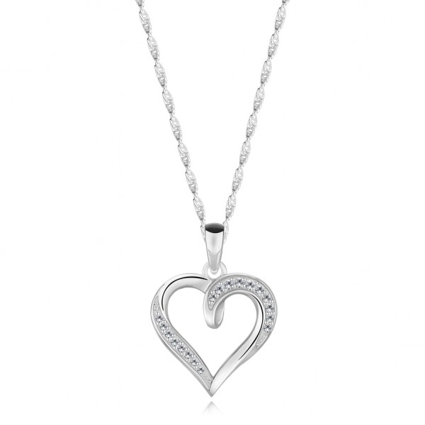 Stříbrný náhrdelník 925 - srdce s rameny zdobené kulatými zirkony